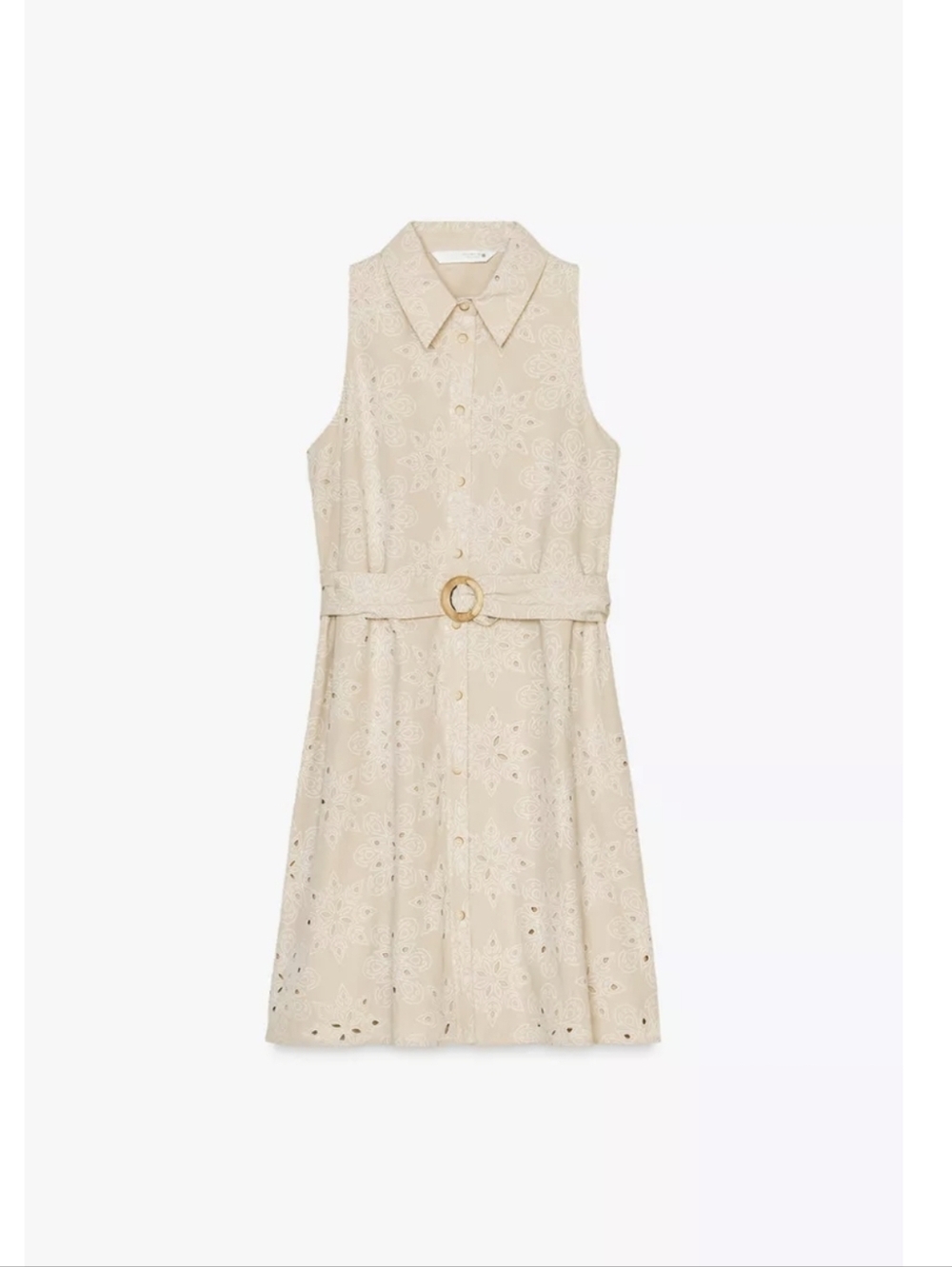 Embroidered Eyelet Smocked Dress with Belt - Cream NWT